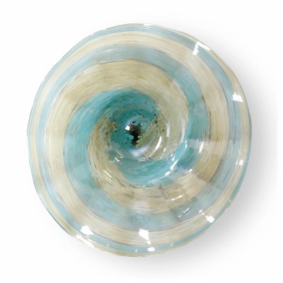19" Aqua and Beige Glass Swirl Platter