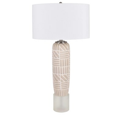 32" Beige Geometric Ceramic Column Lamp