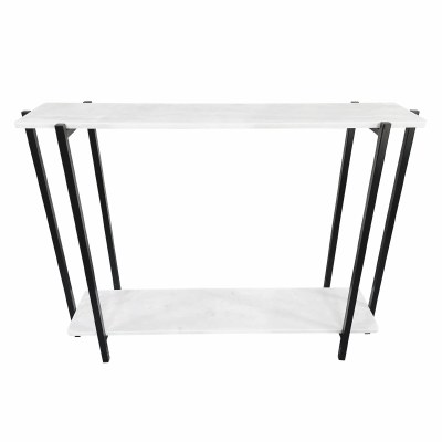 42" White Marble Top and Black Leg Console Table