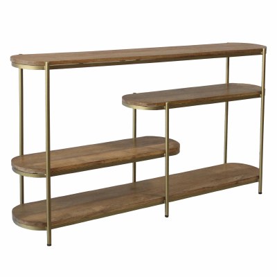 59" Brown and Gold Three Shelf Console Table