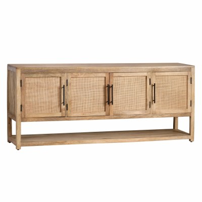 76" Light Brown Four Woven Doors Wood Credenza