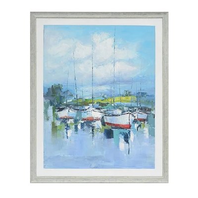 64" x 54" Sailboats in the Harbor Framed Canvas