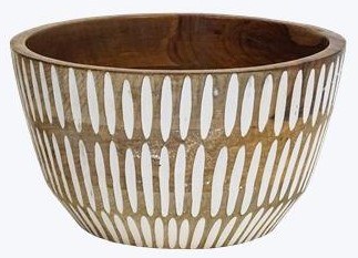 10" Round Natural and White Notch Wood Bowl