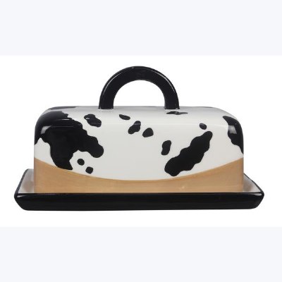 7" Black and White Butter Dish