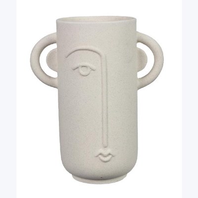 7" Beige Ceramic Face Vase