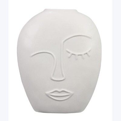 8" White Ceramic Face Vase