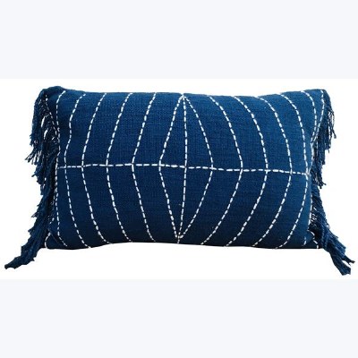 12" x 20" Dark Blue and White Stitch Decorative PIllow