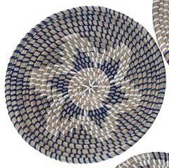 11" Round Blue, Natural, and White Woven Disk