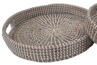 14" Round Natural and Woven Tray