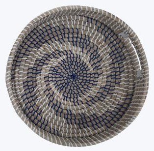 14" Round Blue, White, and Natural Woven Tray