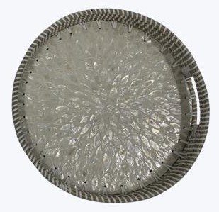 13" Round Natural Woven Capiz Tray