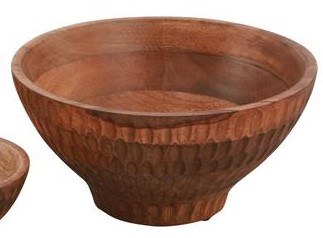 12" Round Brown Notch Wood Bowl