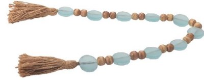 38" Brown Wood and Green Glass Bead Strand