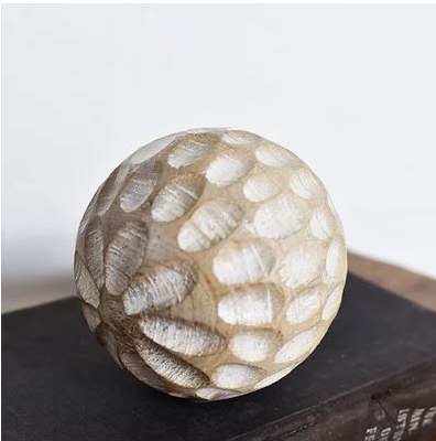 4" White Wash Notched Wood Orb