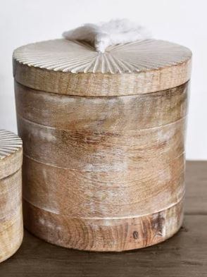 6" Brown Round Wood Box With a Tassel on the Lid