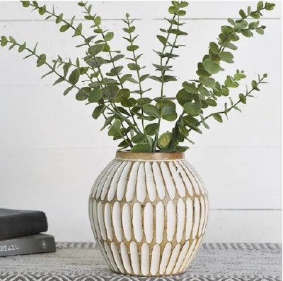 8" White Wash Notch Wood Vase
