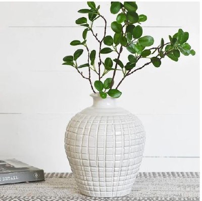 10" White Grid Ceramic Vase