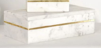 6" x 12" White Marble and Brass Box