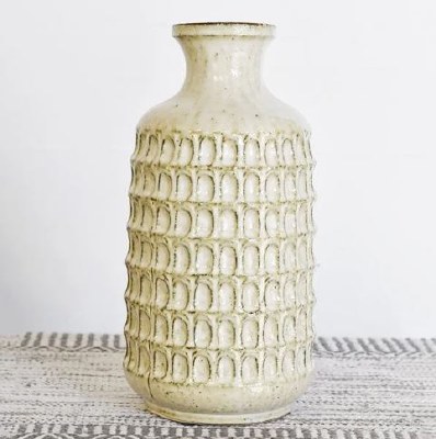 12" Beige Ceramic Notch Vase