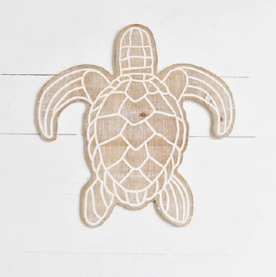 18" White Wash Wood Turtle Wall Plaque