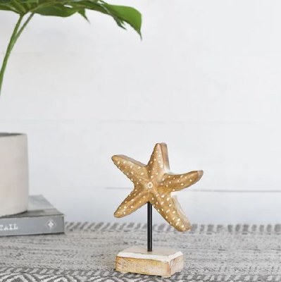 7" White Wash Wood Starfish on a Stand
