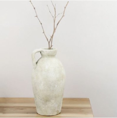 16" Distressed White Ceramic Vase With Handles