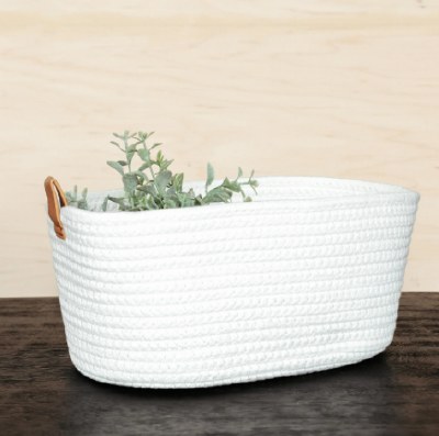 8" x 12" Ivory Fabric Basket With handles