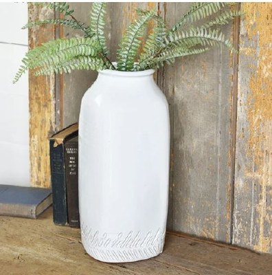 16" Sq White Ceramic Notch Vase