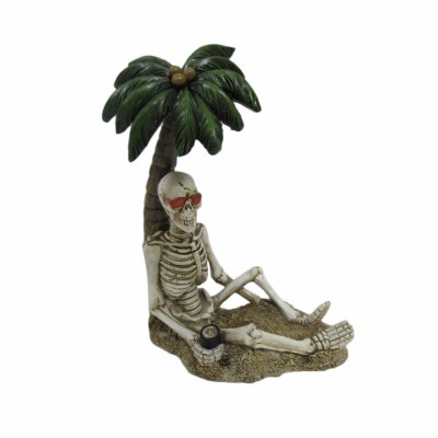 7" Skeleton Sitting Under a Palm Tree Figurine