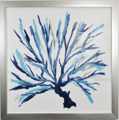 29" Sq Blue Coral 2 Coastal Gel Canvas in a Silver Frame