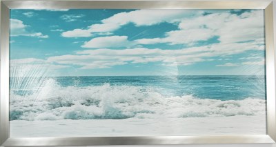 27" x 51" Blue Ocean Wave Coastal Gel Textured Print in a Silver Frame