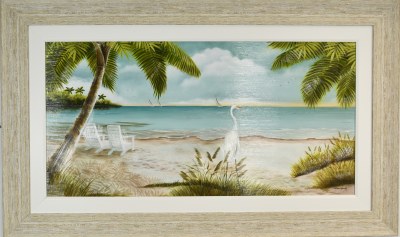 30" x 50" Secluded Oasis Coastal Gel Textured Print in a Sand Frame