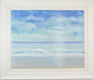 42" x 50" Rolling Surf Coastal Gel Textured Print in a White Frame
