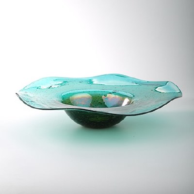 16" Round Green Glass Bowl