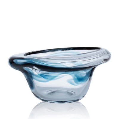 12" Round Clear and Blue Thick Glass Bowl