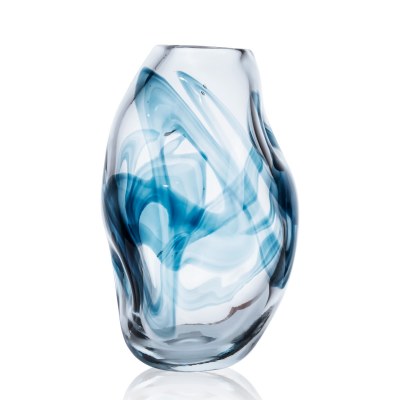 11" Clear and Blue Thick Glass Vase