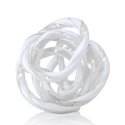 6" Clear and White Wrap Knot Glass Orb