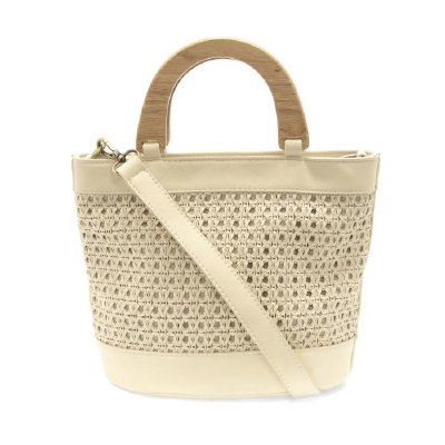 9" x 12" White Woven Bag With a Wood Handle