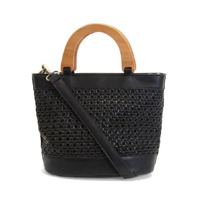 9" x 12" Black Woven Bag With a Wood Handle