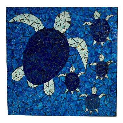 16" Sq Blue Sea Turtles Mosaic Wall Plaque