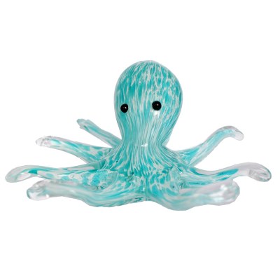 7" Aqua and White Glass Octopus