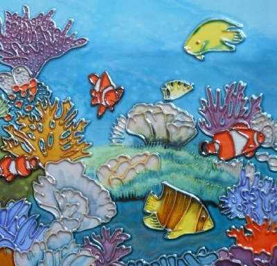 8" Sq Coral Fish Ceramic Tile