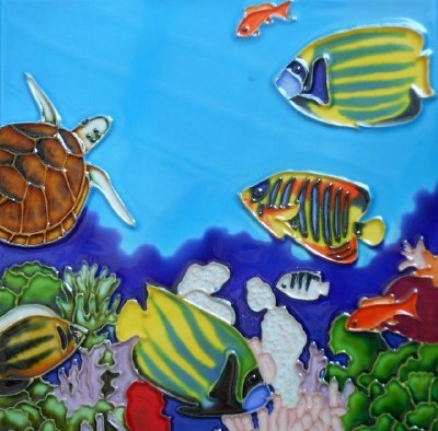 6" Sq Tropical Fish Ceramic Tile