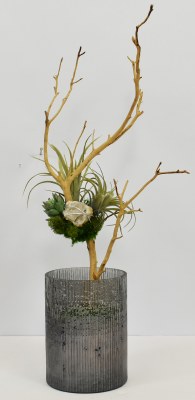 20" Faux Succulents and Branches in a Glass Vase