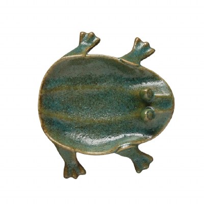 6" Green Frog Shaped Ceramic Dish