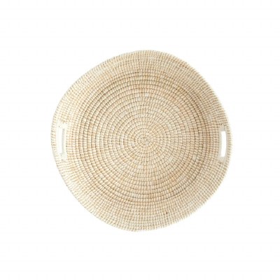 23" Round Natural and White Woven Tray