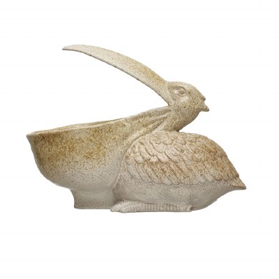 9" Distressed White Cermaic Pelican Pot