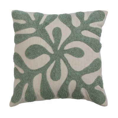 20" Sq Green and White Palm Frond Decorative pIllow