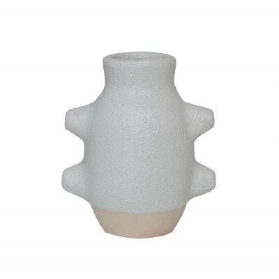 6" White and Beige Four Knob Ceramic Vase