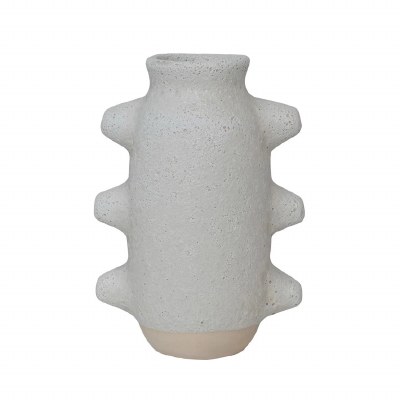 9" White and Beige Six Knob Ceramic Vase